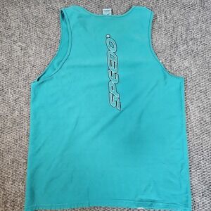 Vintage Speedo Green‎ Blue Graphic Tank Top Swimming Shirt Large USA Beach